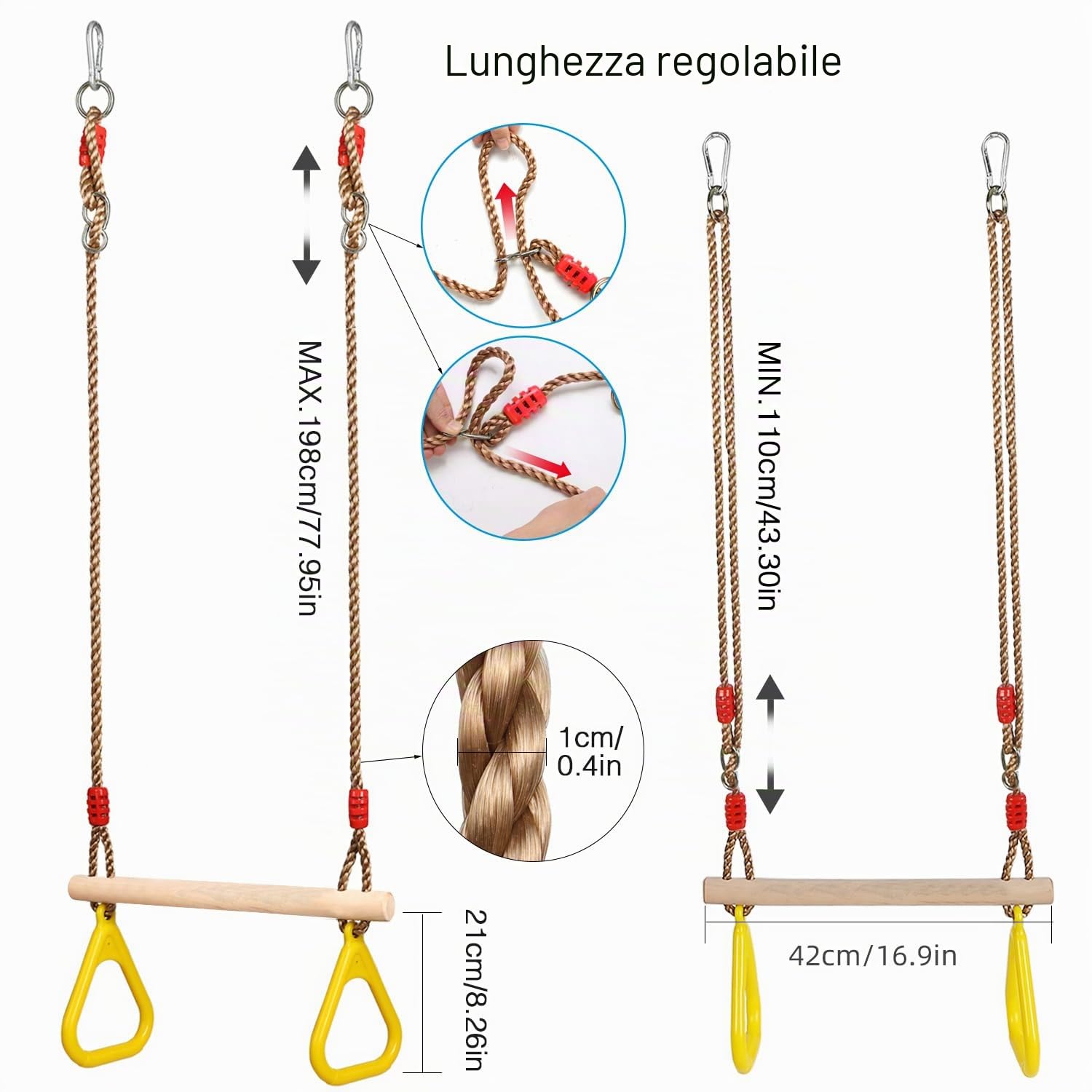PELLOR Trapezio Legno Giallo Anelli Ginnastica 160 kg