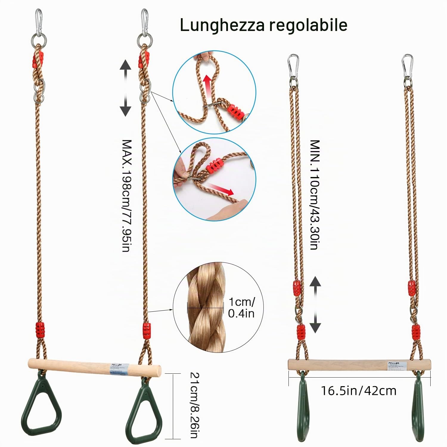 PELLOR Altalena Trapezio Altalena Bambini Verde 160 kg