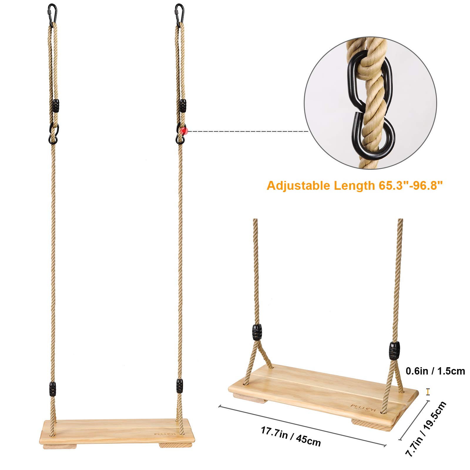PELLOR Altalena Legno Beige Corda Regolabile 45 cm