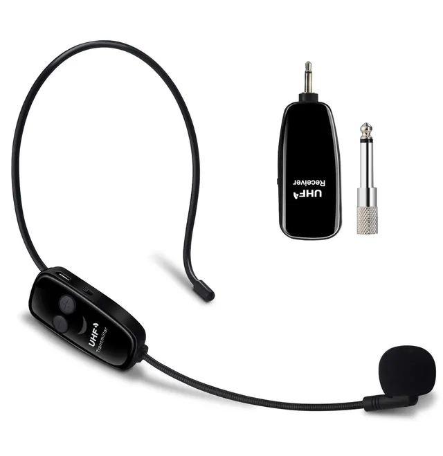 PELLOR Microfono Archetto Wireless UHF 2 in 1 Nero