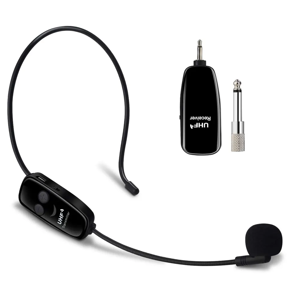 PELLOR Microfono Archetto Wireless UHF 2 in 1 Nero