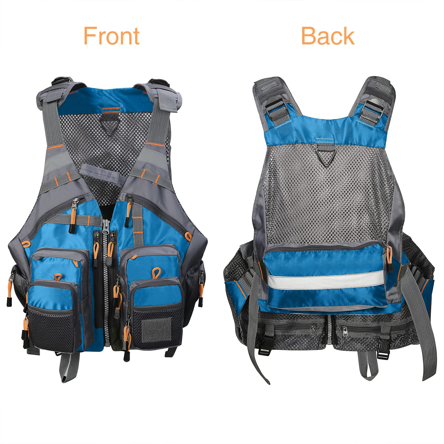 PELLOR Fishing Gilet da Pesca Blu Traspirante Multi Tasche