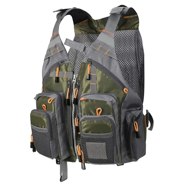 PELLOR Fishing Gilet Pesca Uomo Verde Multi Tasca