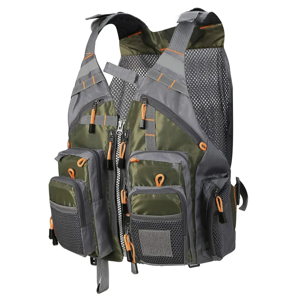 PELLOR Fishing Gilet Pesca Uomo Verde Multi Tasca