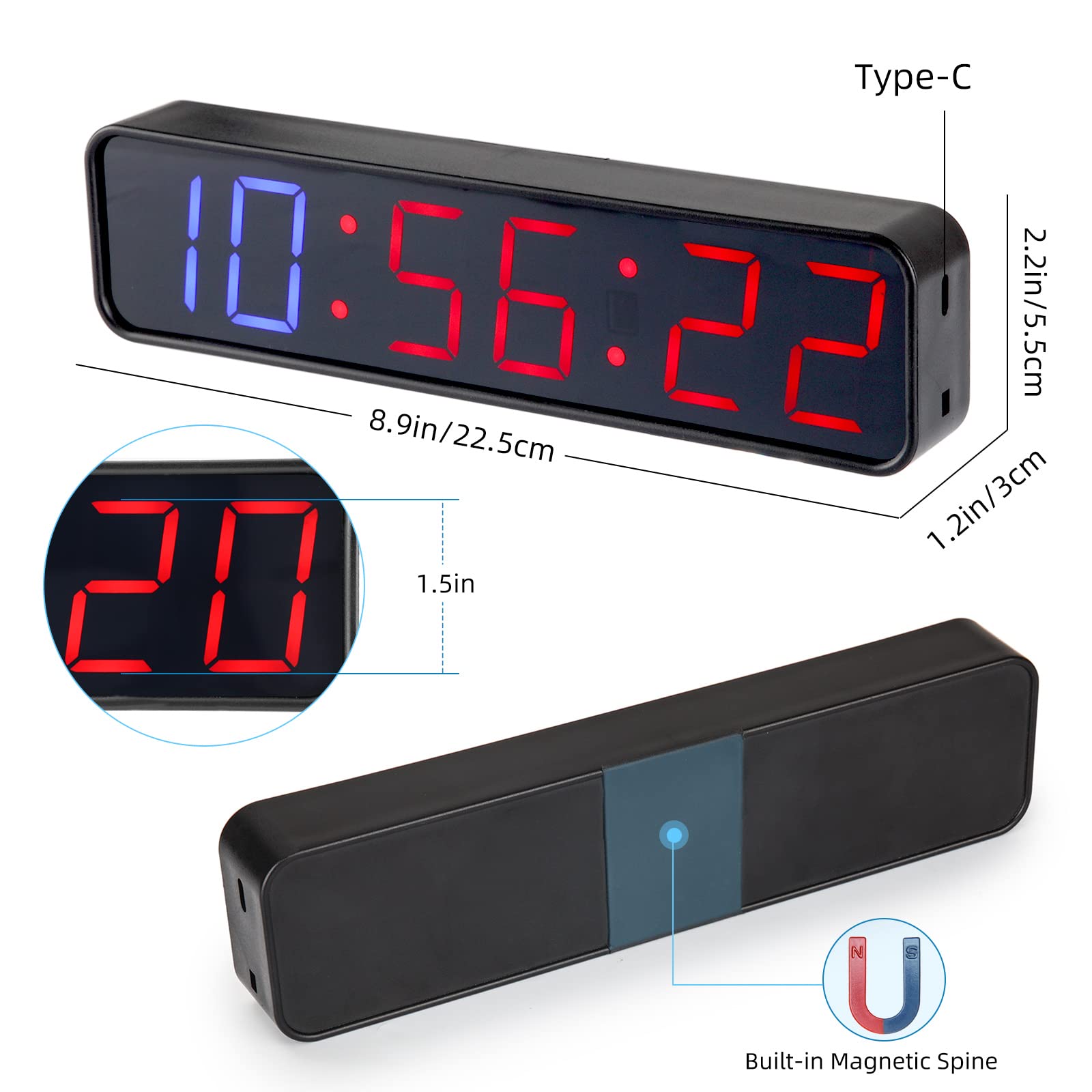 PELLOR Exercise Fitness Timer Palestra LED 1,5" Magnetico con Telecomando