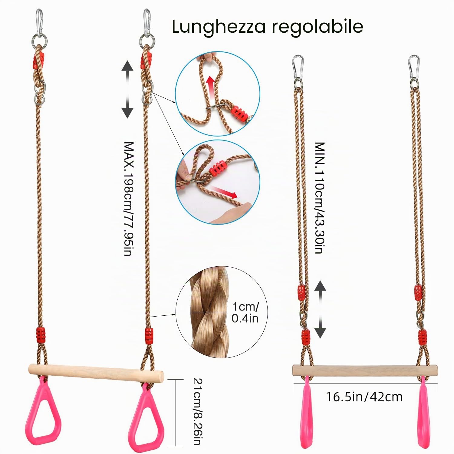 PELLOR Altalena Trapezio Altalena Bambini Rosa 160 kg