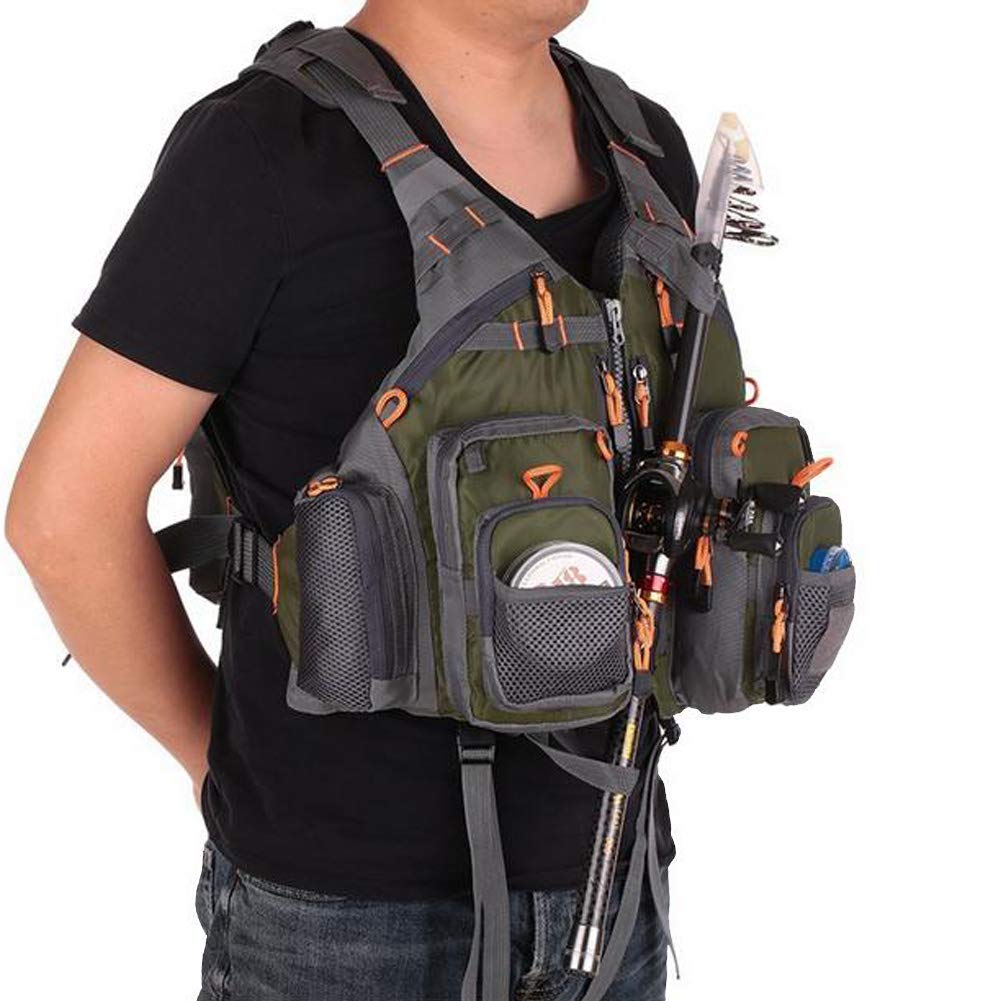 PELLOR Fishing Gilet Pesca Uomo Verde Multi Tasca