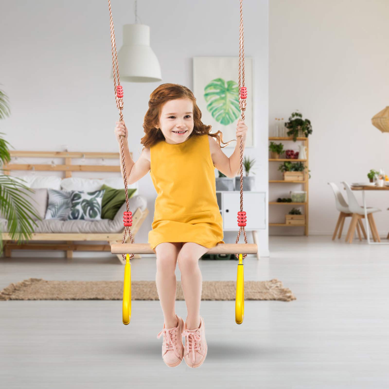 PELLOR Trapezio Legno Giallo Anelli Ginnastica 160 kg
