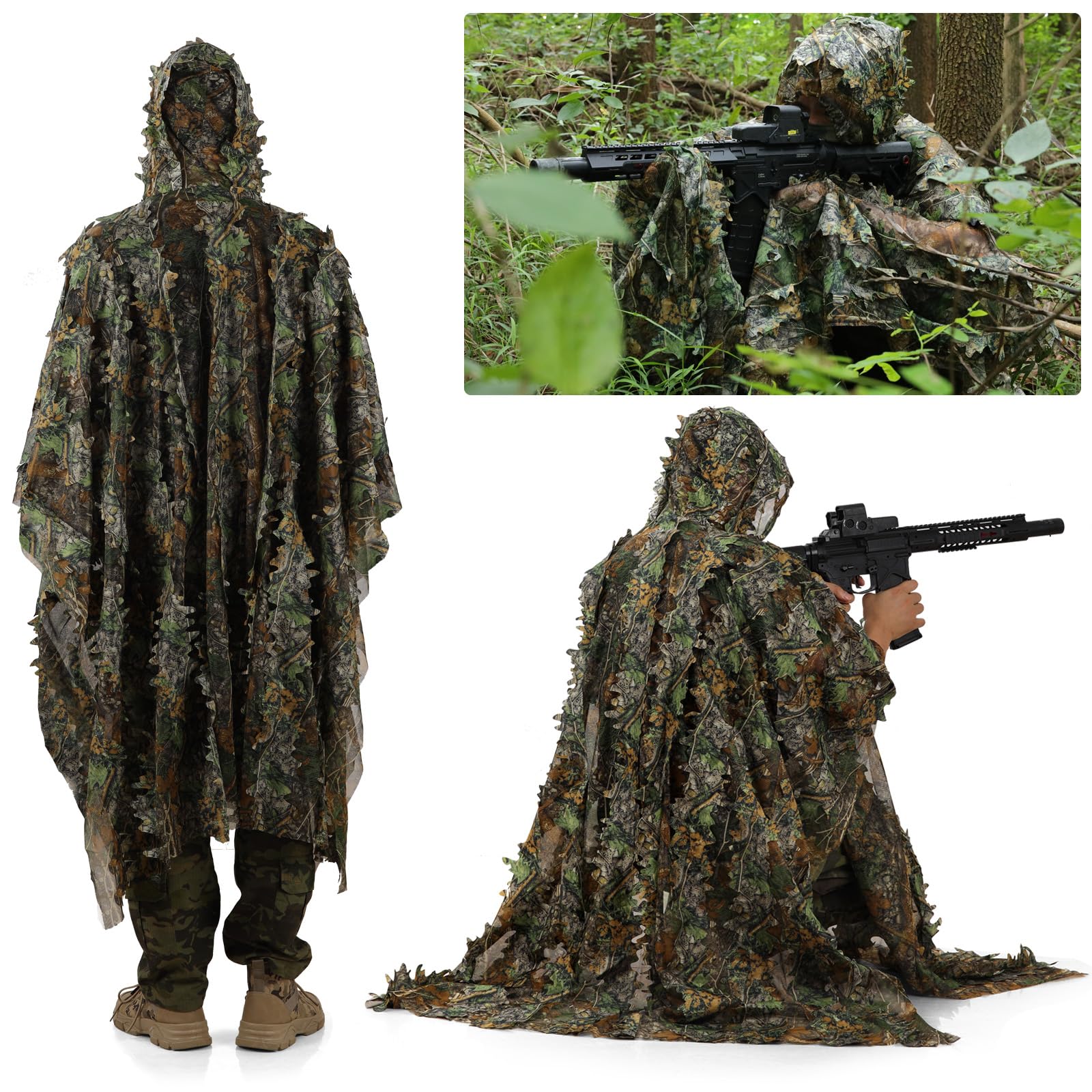 Pellor Hunting Ghillie Suit Tuta Mimetica 3D Foglie