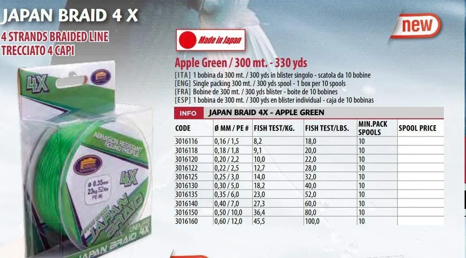 Linea Effe Japan Braid trecciato 300 m 0,35 mm apple green