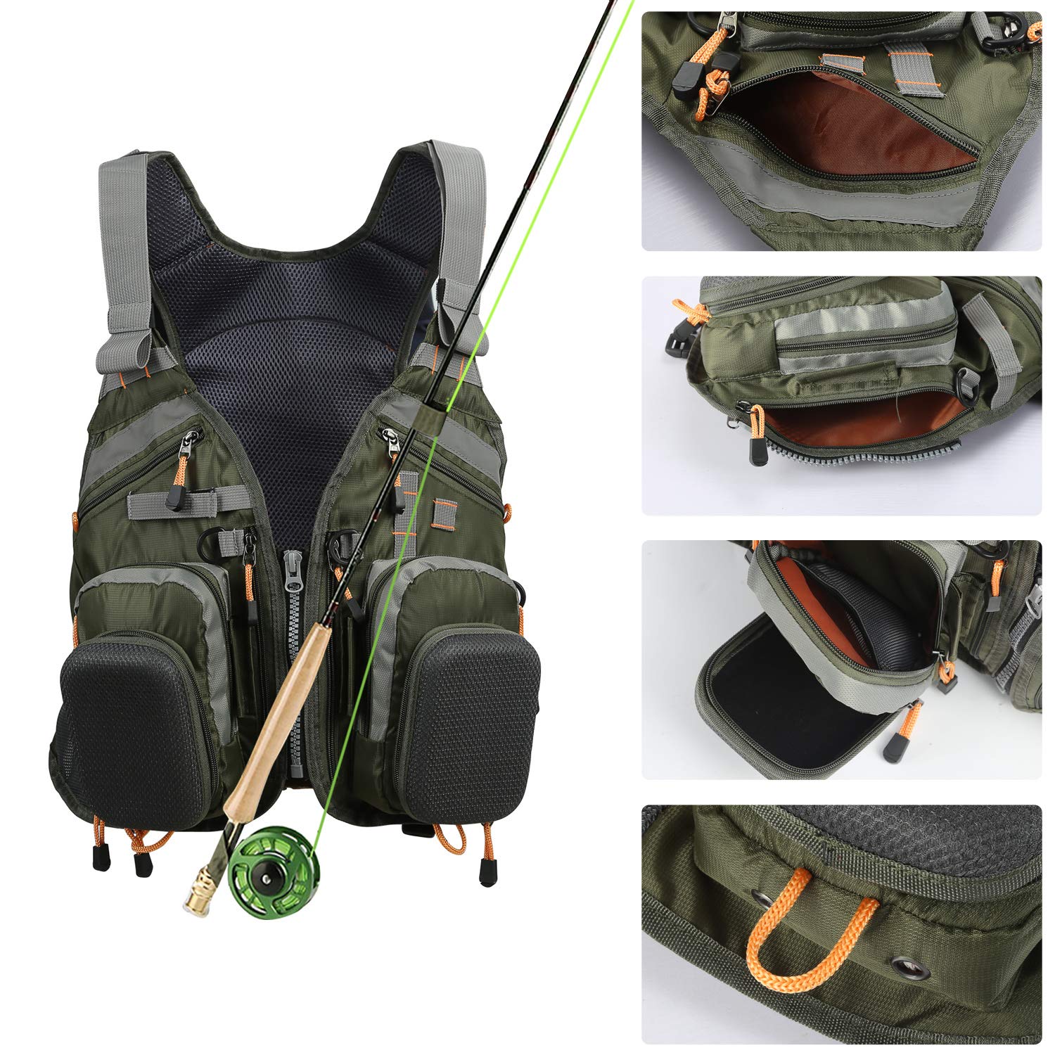 PELLOR Fishing Gilet da Pesca Uomo Multi-Tasca Traspirante