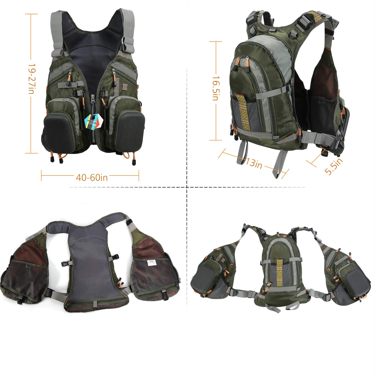 PELLOR Fishing Gilet da Pesca Uomo Multi-Tasca Traspirante