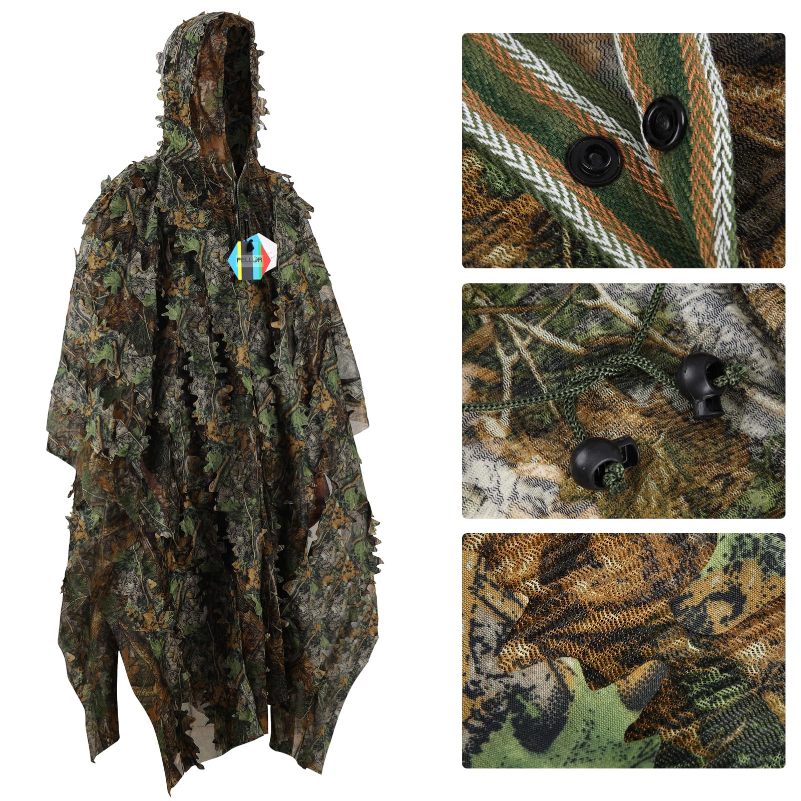 Pellor Hunting Ghillie Suit Tuta Mimetica 3D Foglie