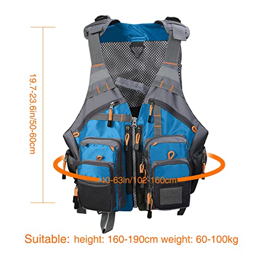 PELLOR Fishing Gilet da Pesca Blu Traspirante Multi Tasche