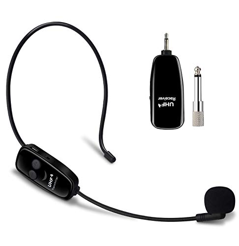 PELLOR Microfono Archetto Wireless UHF 2 in 1 Nero