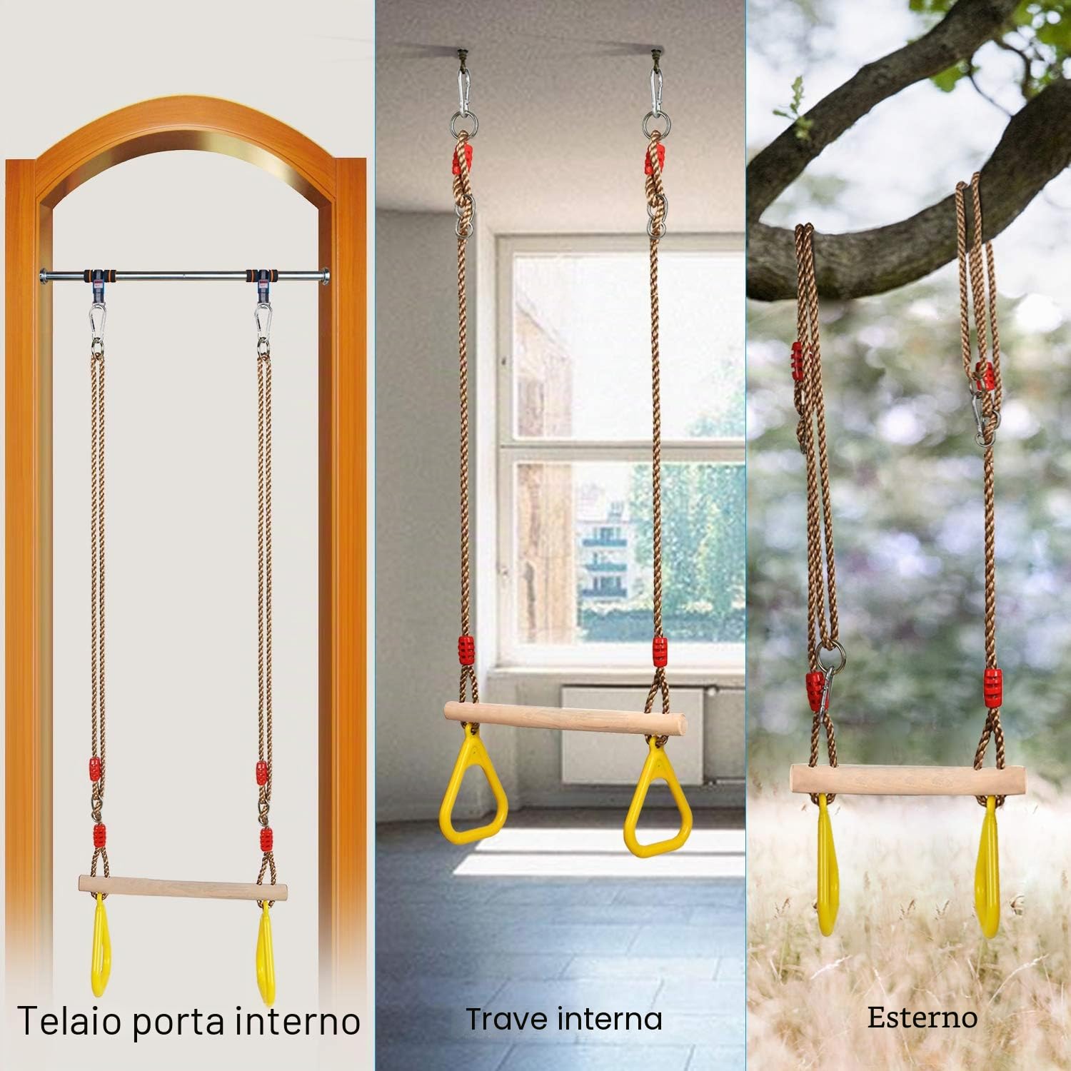 PELLOR Trapezio Legno Giallo Anelli Ginnastica 160 kg