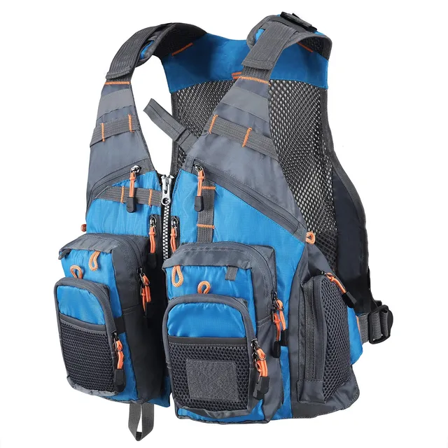 PELLOR Fishing Gilet da Pesca Blu Traspirante Multi Tasche