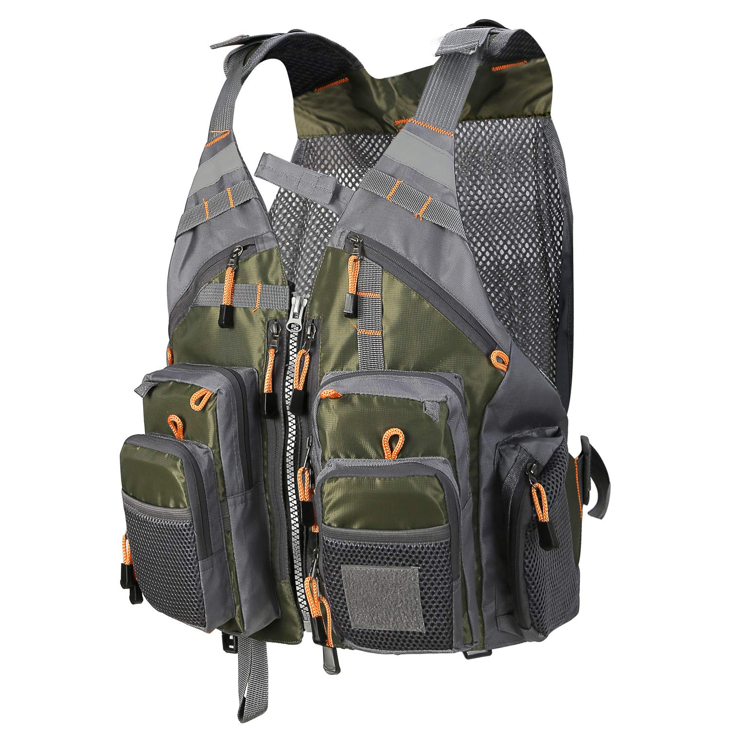 PELLOR Fishing Gilet Pesca Uomo Verde Multi Tasca
