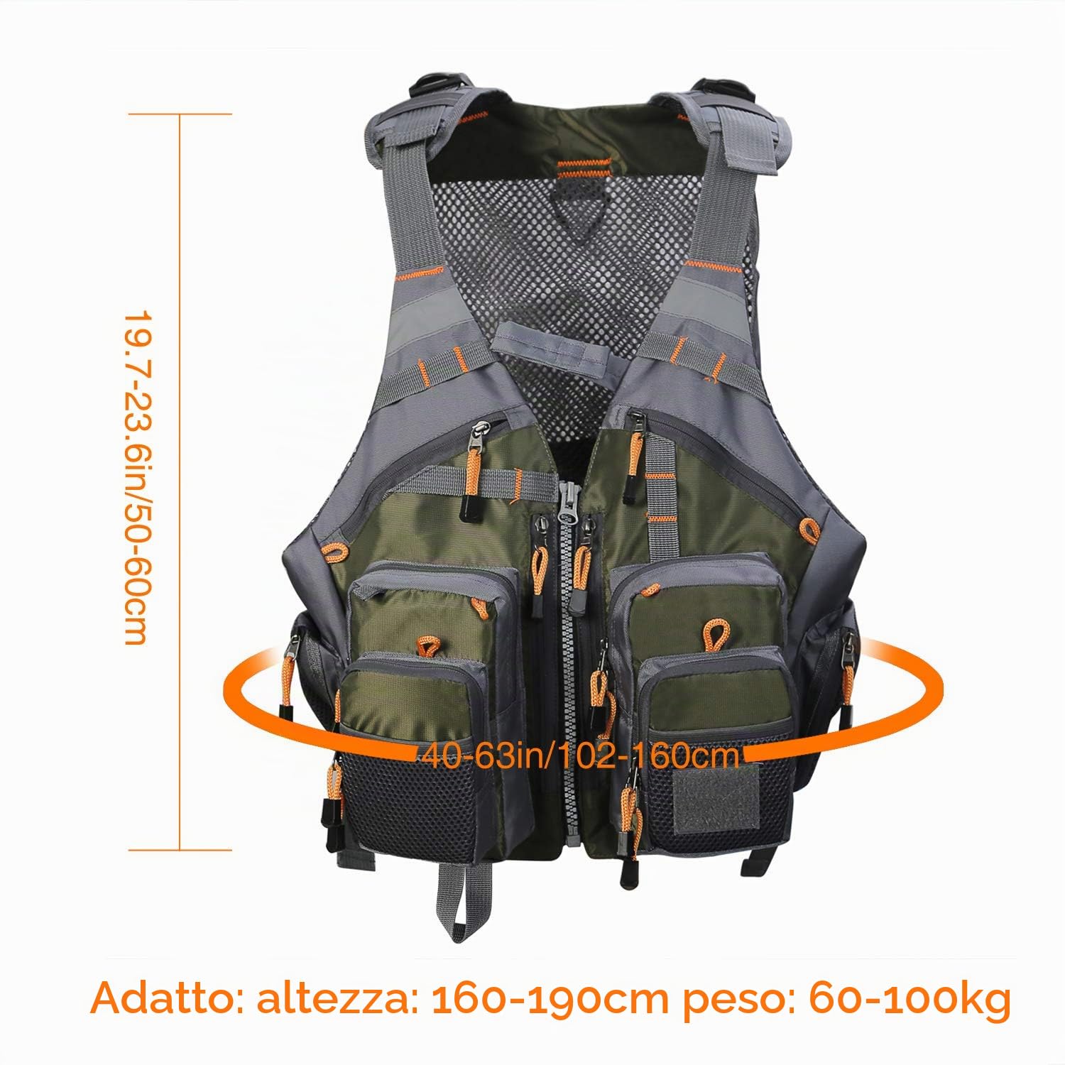 PELLOR Fishing Gilet Pesca Uomo Verde Multi Tasca