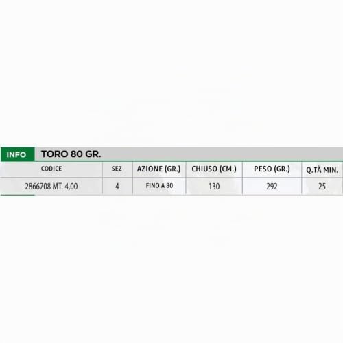 Linea Effe Toro 4 m Canna Pesca 80 g Carbonio