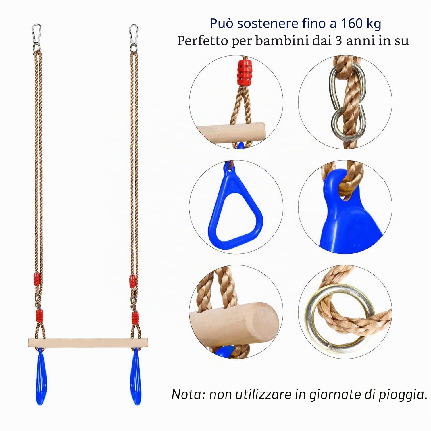 PELLOR Altalena Trapezio Altalena Bambini Blu 160 kg