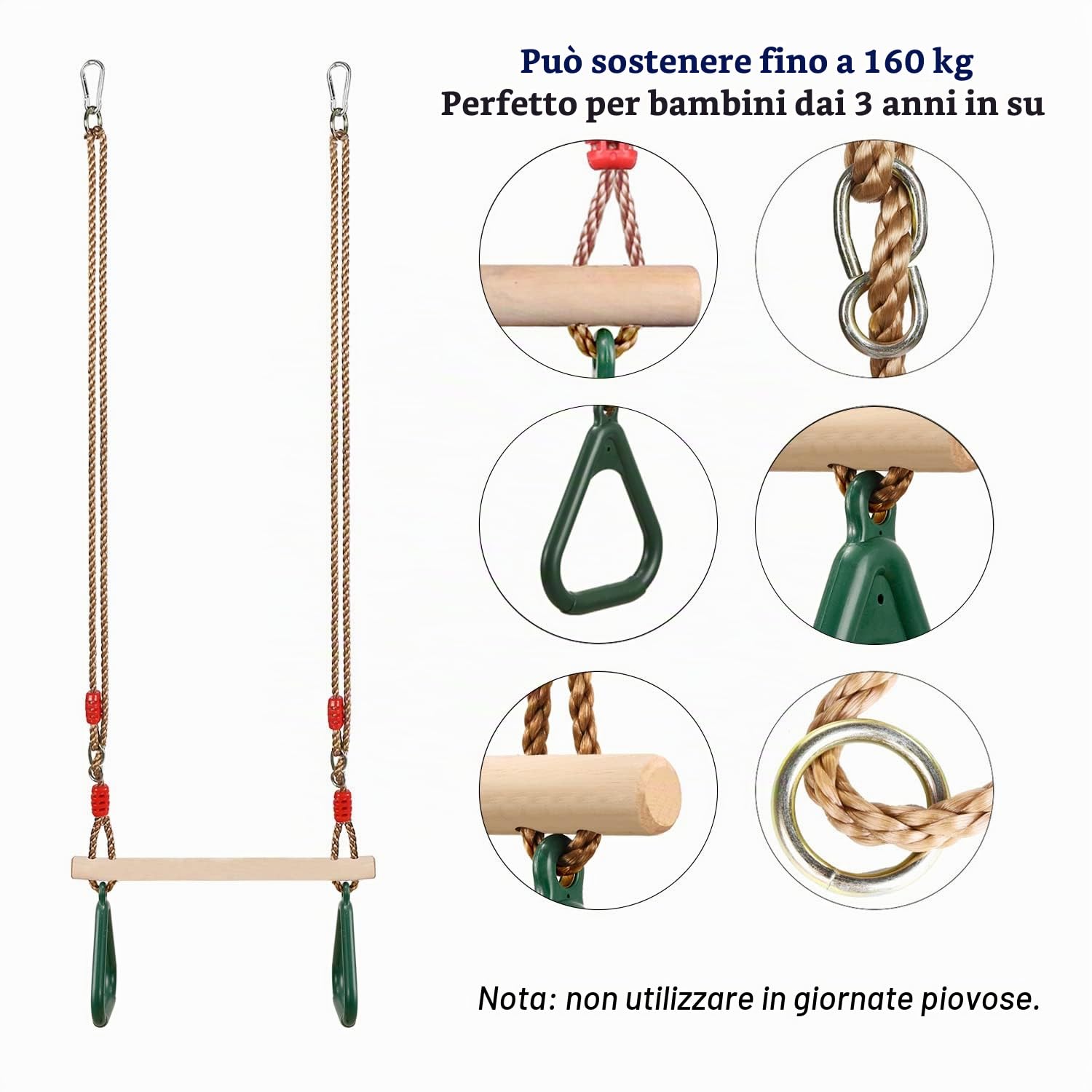 PELLOR Altalena Trapezio Altalena Bambini Verde 160 kg
