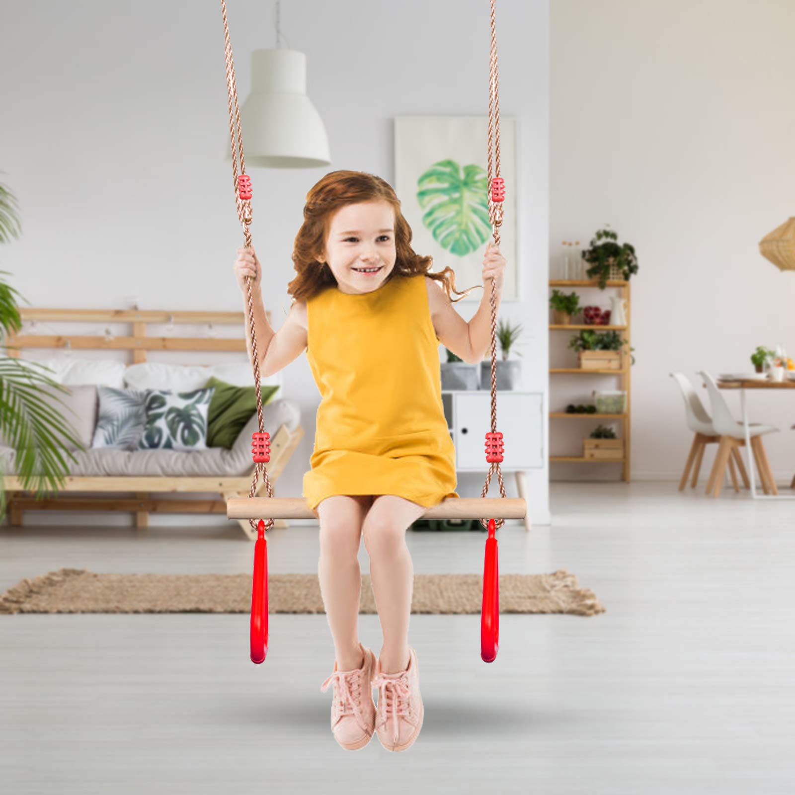 PELLOR Trapezio Legno Rosso Anelli Ginnastica 160 kg